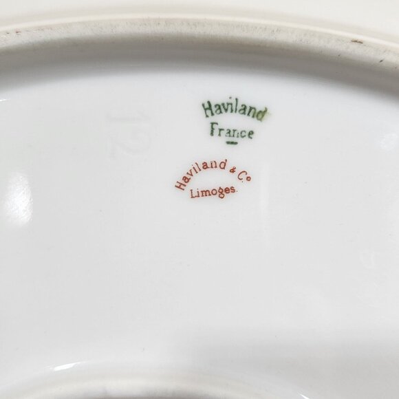 Theodore Haviland Limoges Platter 14x10" Schleiger 144 Green Scrolls Pink Rose - Picture 5 of 10